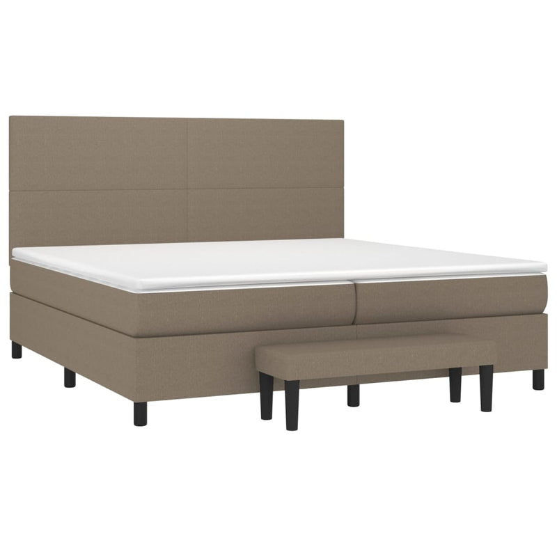 Pat box spring cu saltea, gri taupe, 200x200 cm, textil