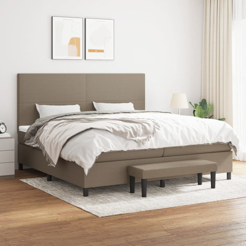 Pat box spring cu saltea, gri taupe, 200x200 cm, textil