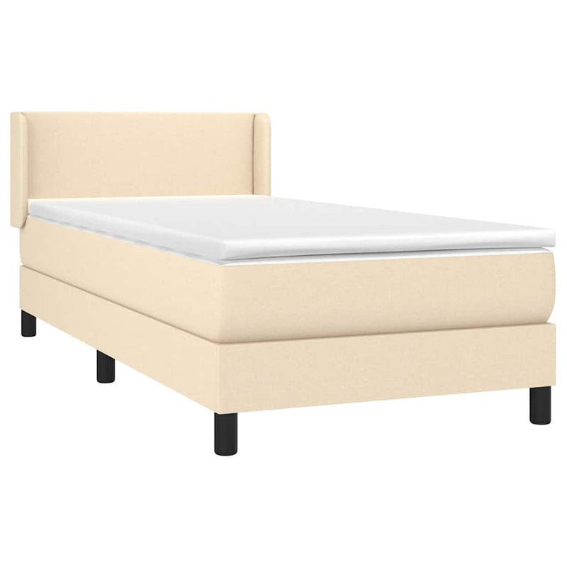 Pat box spring cu saltea, crem, 80x200 cm, textil