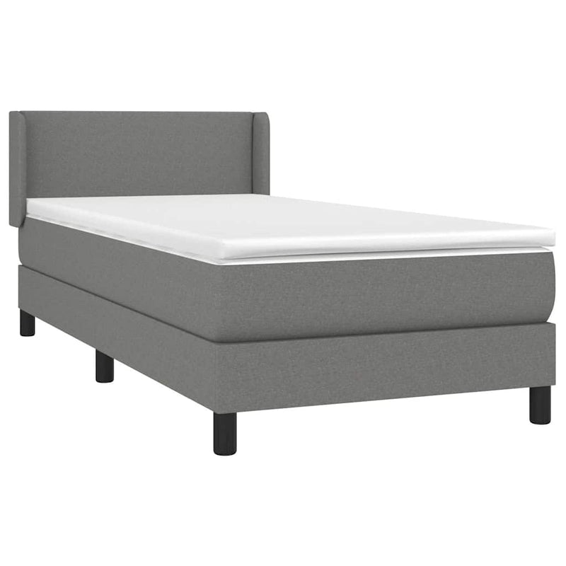 Pat box spring cu saltea, gri închis, 90x200 cm, textil