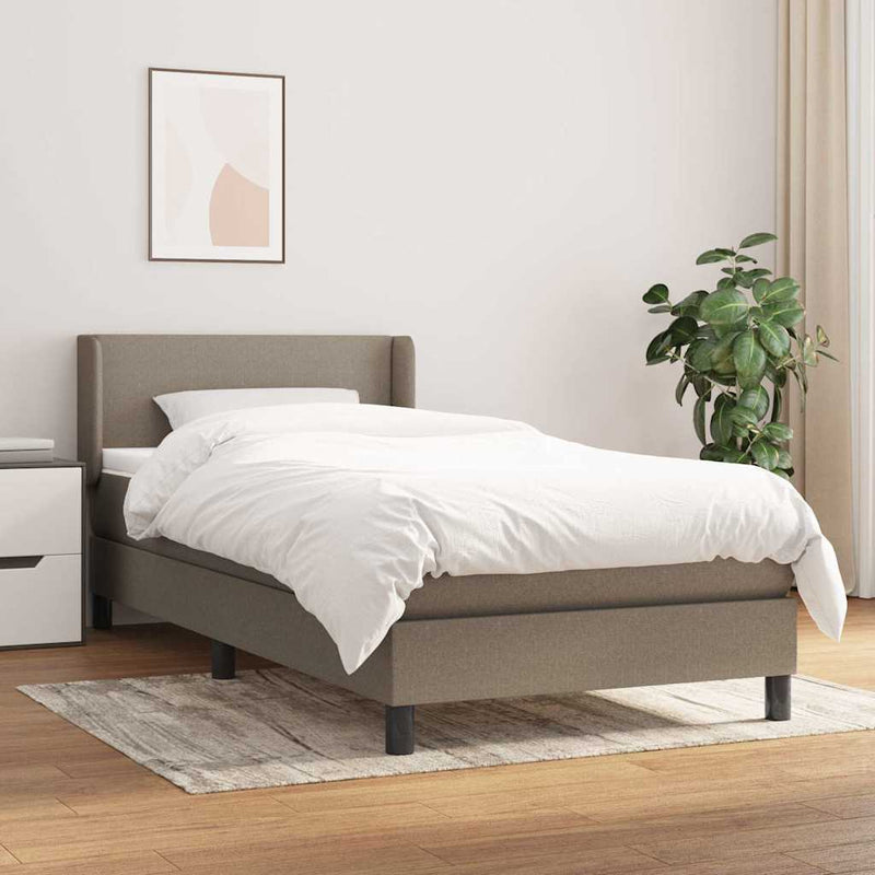 Pat box spring cu saltea, gri taupe, 90x200 cm, textil
