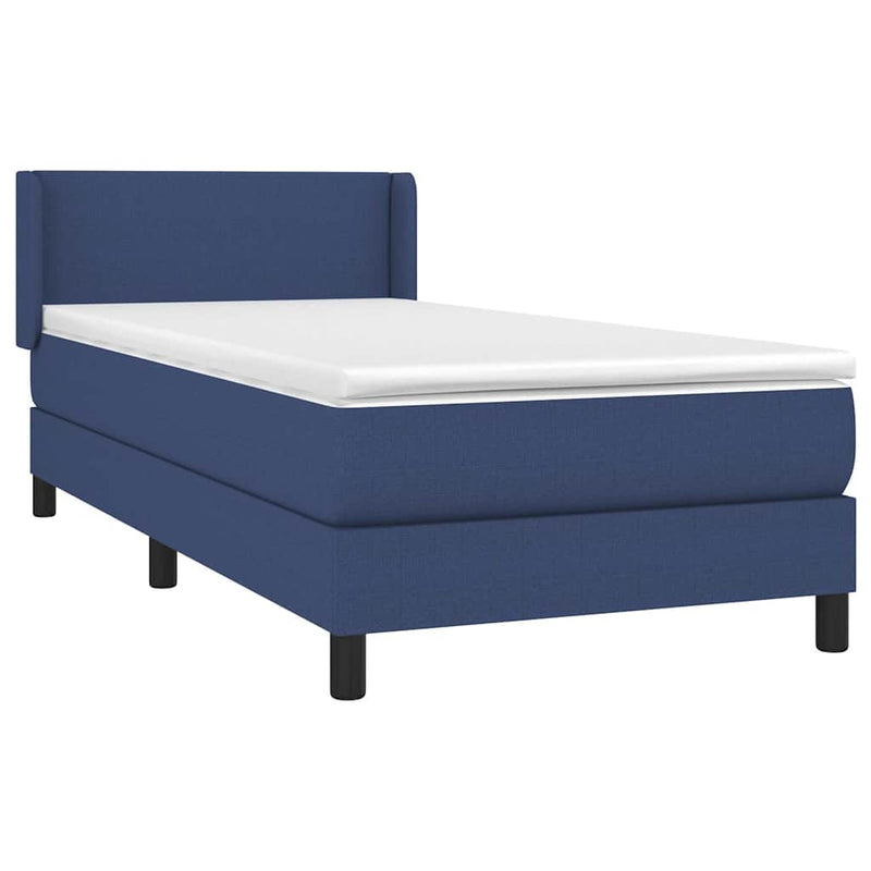 Pat box spring cu saltea, albastru, 90x200 cm, textil