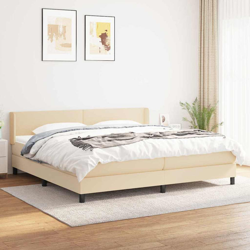 Pat box spring cu saltea, crem, 200x200 cm, textil