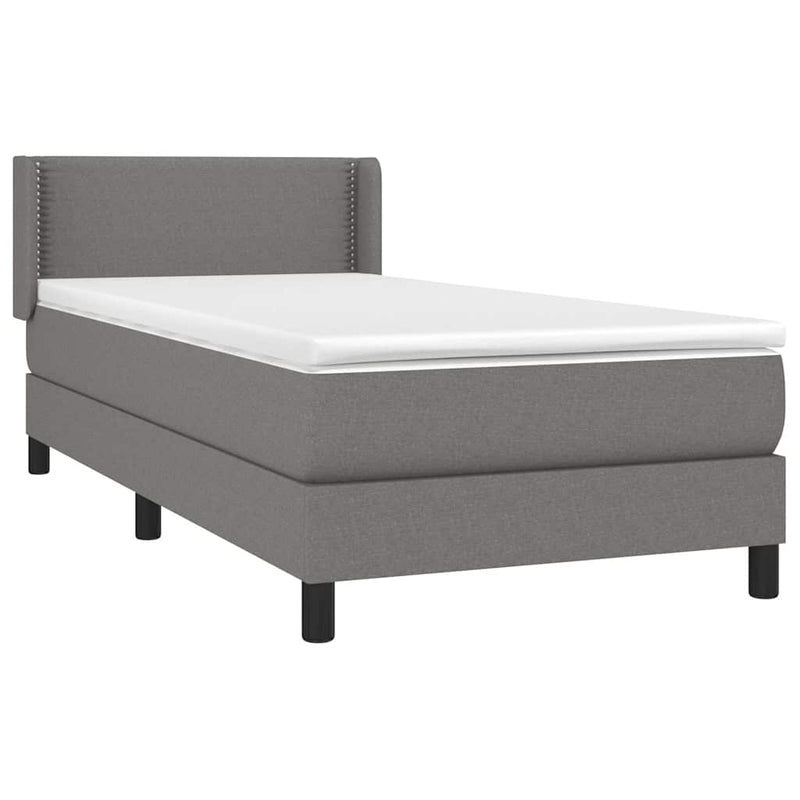 Pat box spring cu saltea, gri închis, 90x200 cm, textil