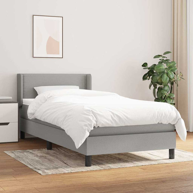 Pat box spring cu saltea, gri deschis, 100x200 cm, textil