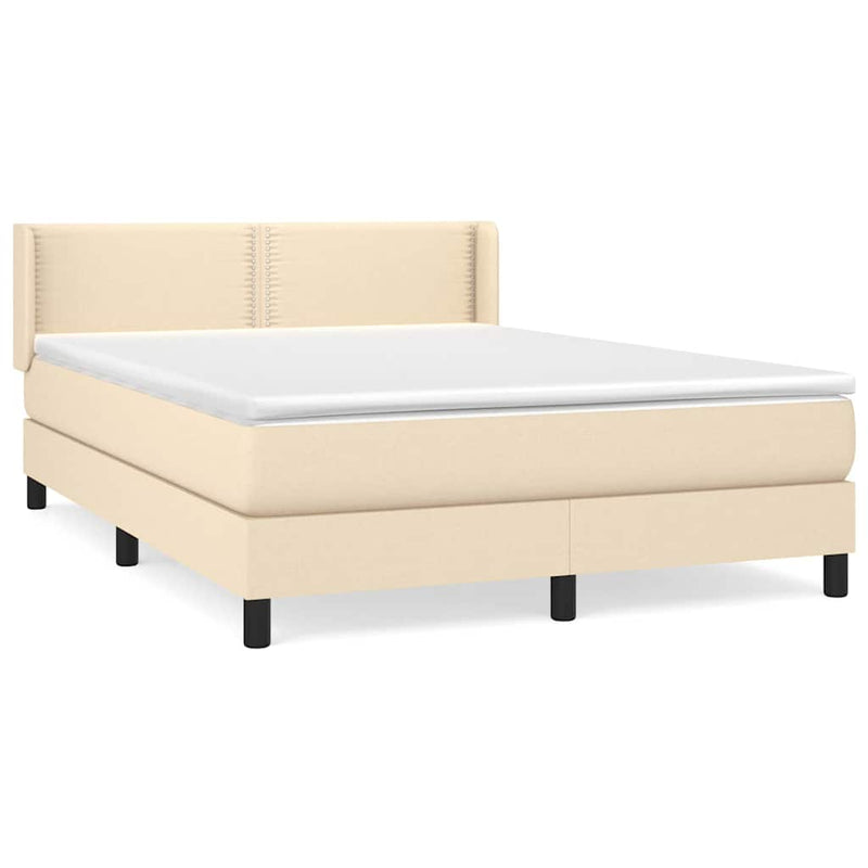 Pat box spring cu saltea, crem, 140x200 cm, textil