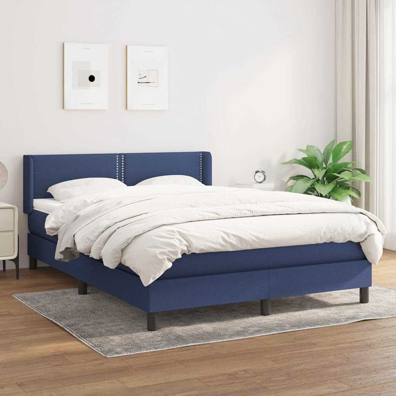 Pat box spring cu saltea, albastru, 140x200 cm, textil