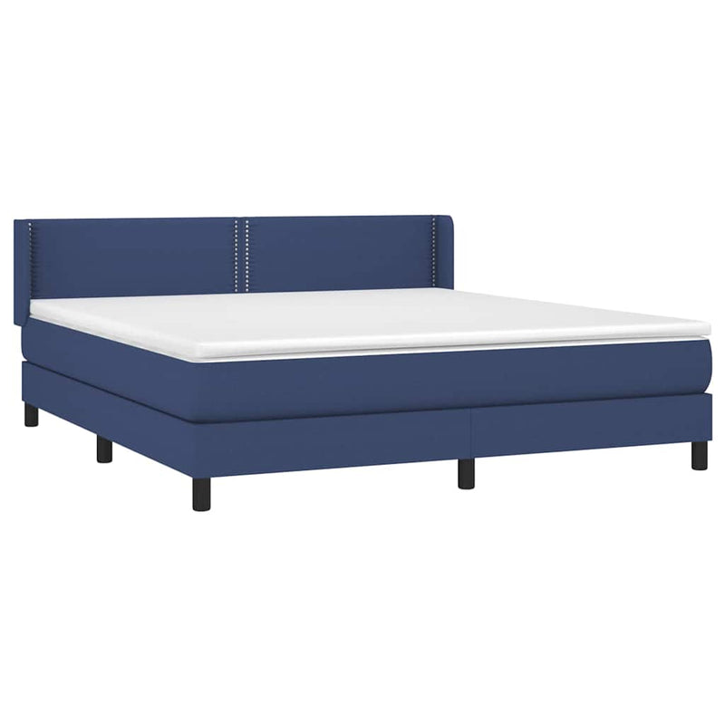 Pat box spring cu saltea, albastru, 180x200 cm, material textil