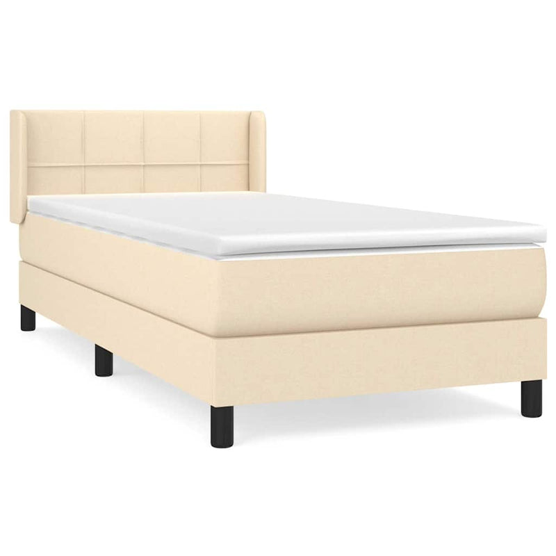 Pat box spring cu saltea, crem, 90x190 cm, textil