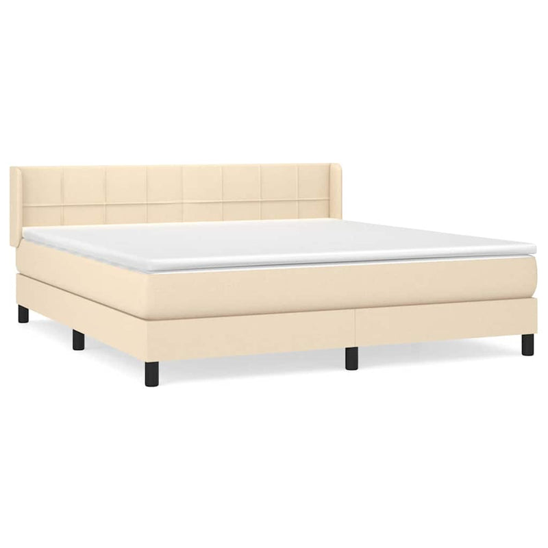 Pat box spring cu saltea, crem, 160x200 cm, material textil