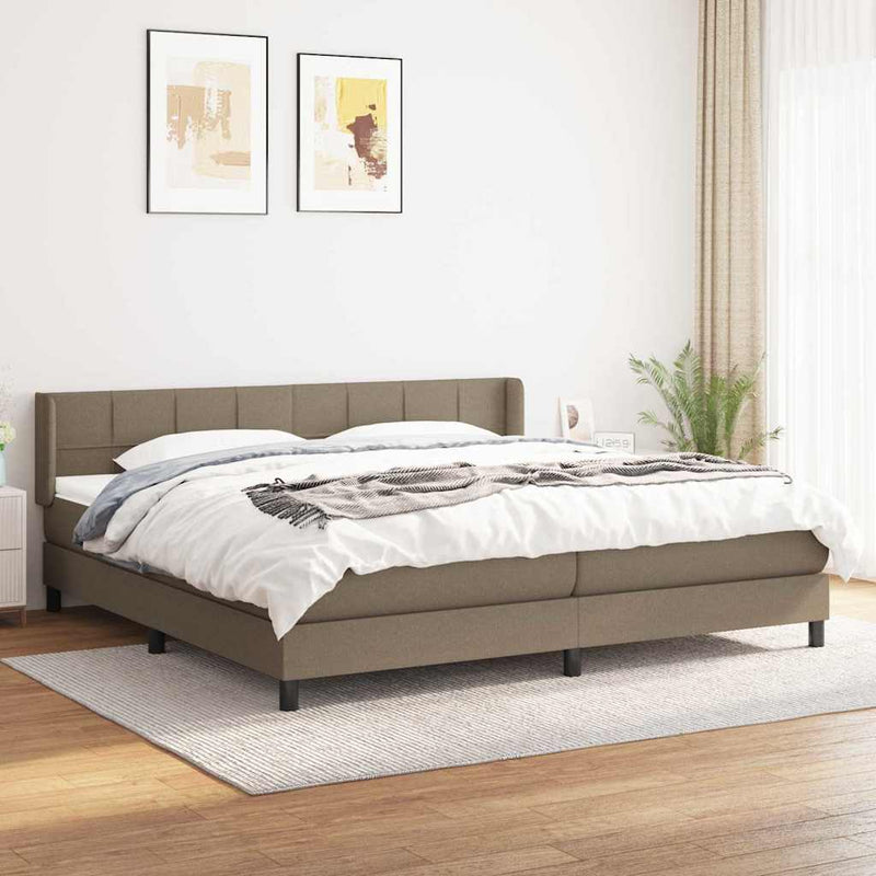 Pat box spring cu saltea, gri taupe, 200x200 cm, textil