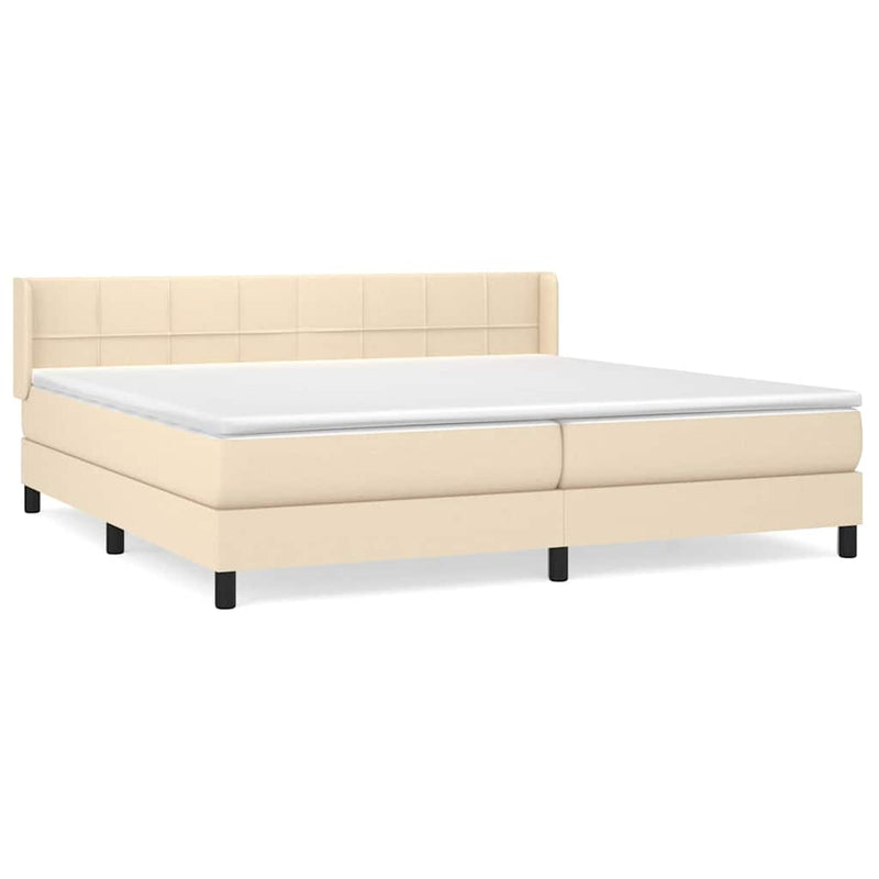 Pat box spring cu saltea, crem, 200x200 cm, textil