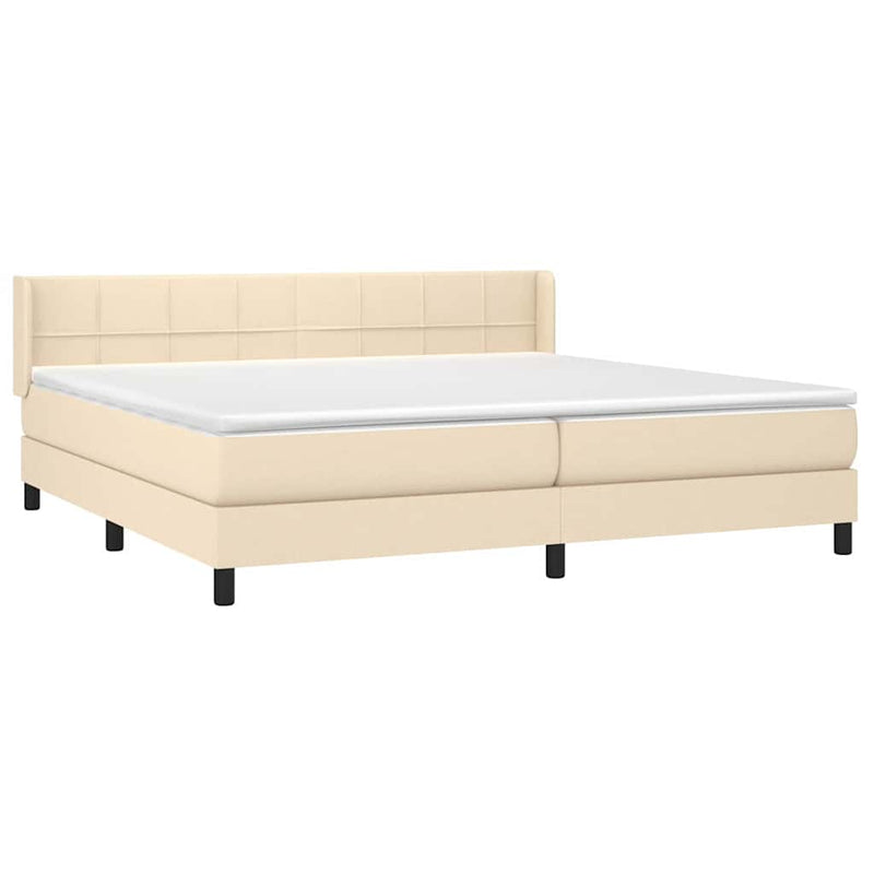 Pat box spring cu saltea, crem, 200x200 cm, textil
