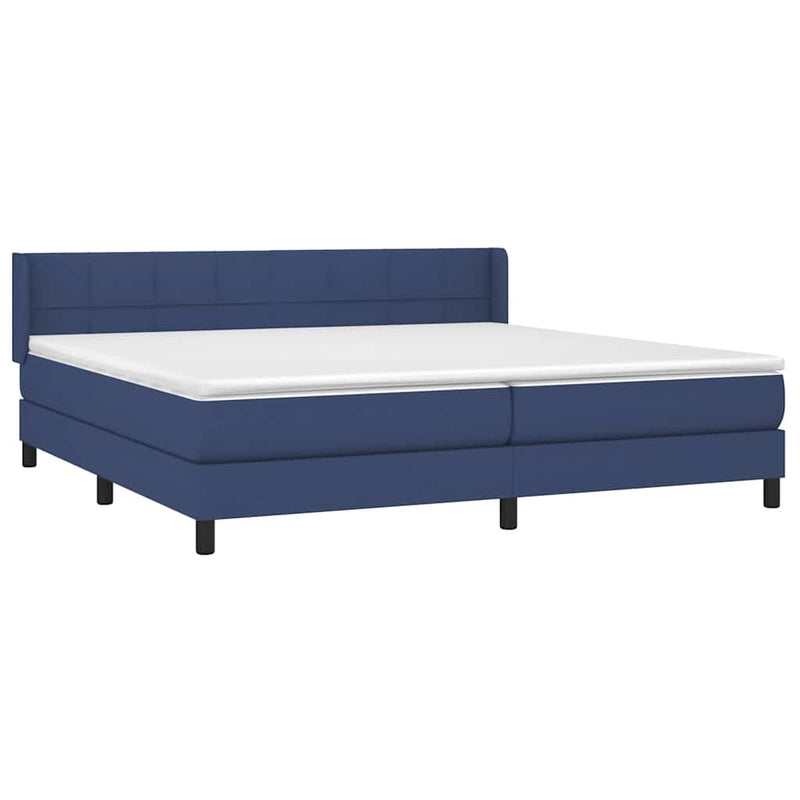 Pat box spring cu saltea, albastru, 200x200 cm, textil
