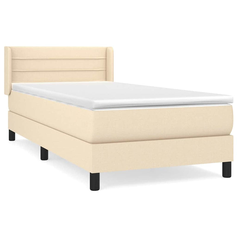 Pat box spring cu saltea, crem, 80x200 cm, textil