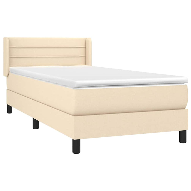 Pat box spring cu saltea, crem, 80x200 cm, textil