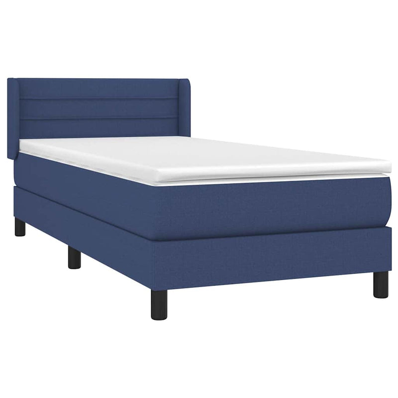 Pat box spring cu saltea, albastru, 80x200 cm, textil