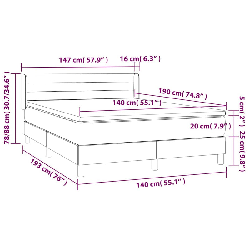 Pat box spring cu saltea, albastru, 140x200 cm, textil