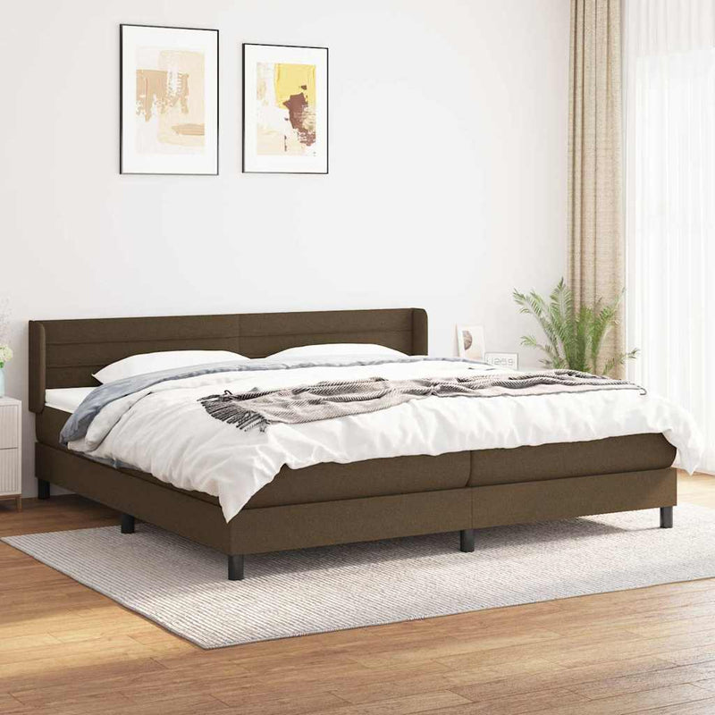 Pat box spring cu saltea, maro închis, 200x200 cm, textil