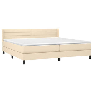 Pat box spring cu saltea, crem, 200x200 cm, textil