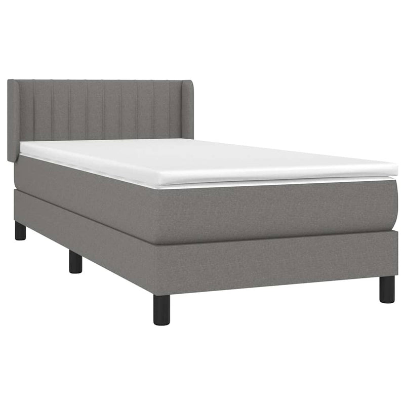Pat box spring cu saltea, gri închis, 90x200 cm, textil