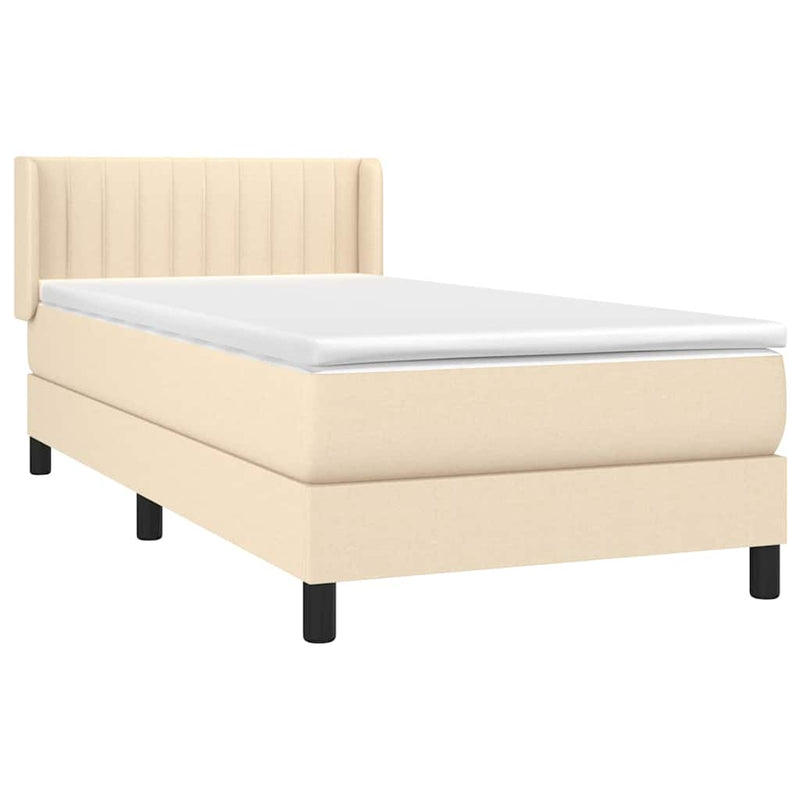 Pat box spring cu saltea, crem, 90x200 cm, textil
