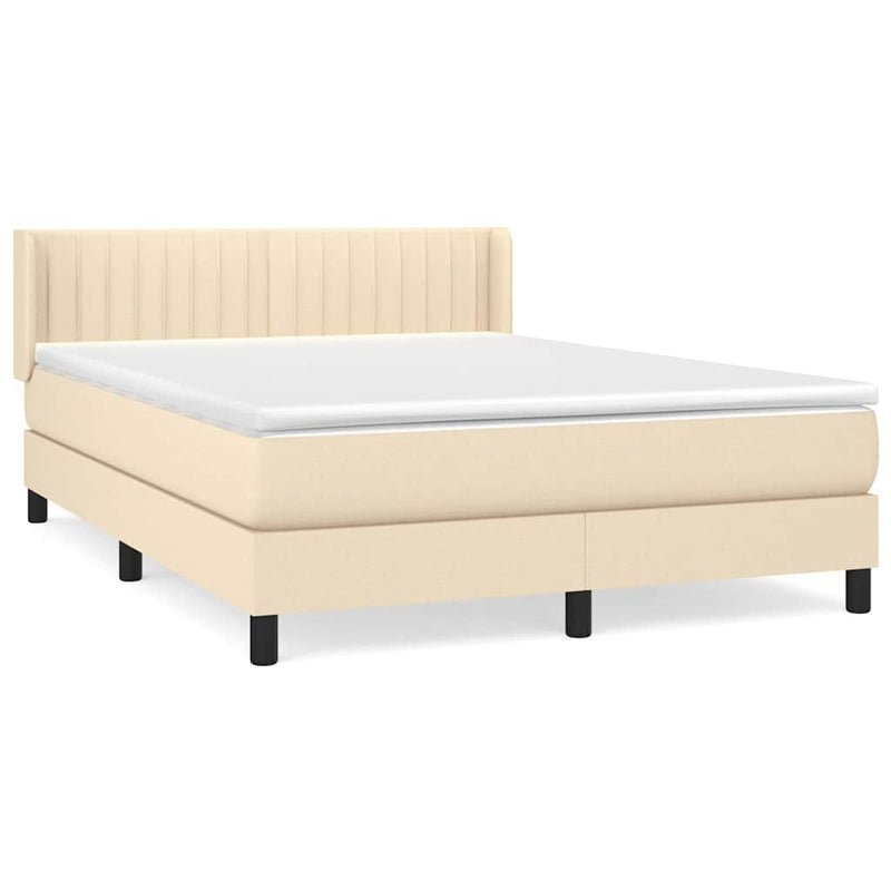 Pat box spring cu saltea, crem, 140x200 cm, textil