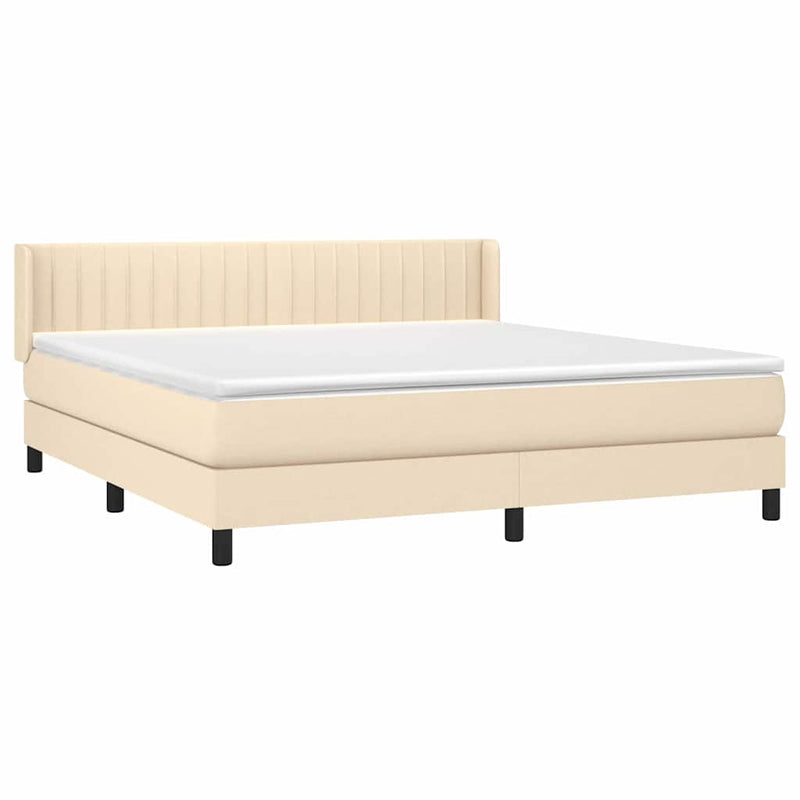 Pat box spring cu saltea, crem, 160x200 cm, material textil