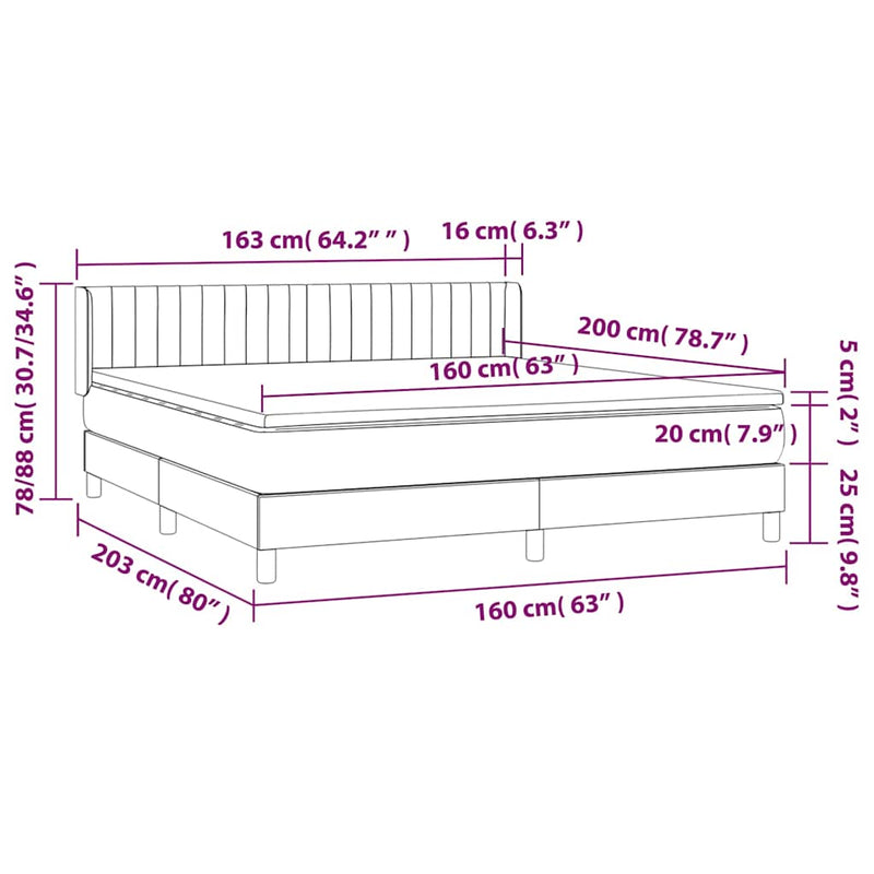 Pat box spring cu saltea, crem, 160x200 cm, material textil