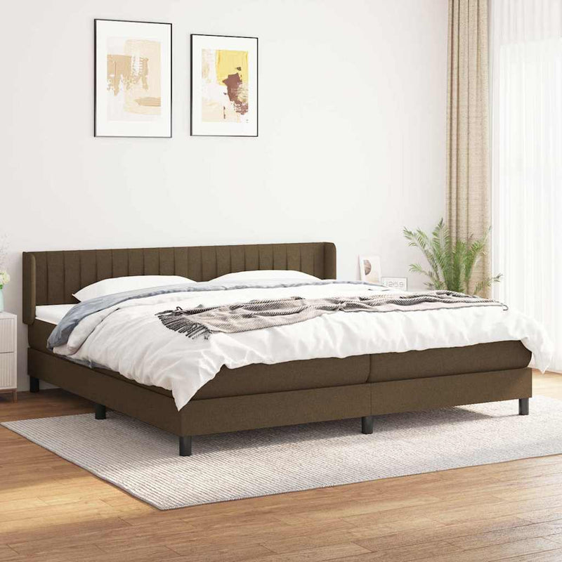 Pat box spring cu saltea, maro închis, 200x200 cm, textil