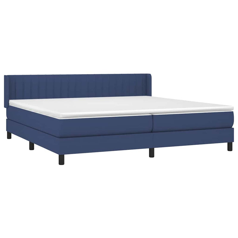 Pat box spring cu saltea, albastru, 200x200 cm, textil