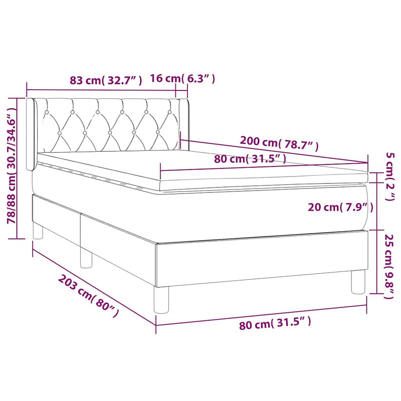 Pat box spring cu saltea, maro închis, 80x200 cm, textil