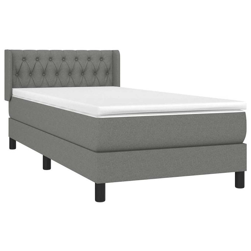 Pat box spring cu saltea, gri închis, 90x200 cm, textil
