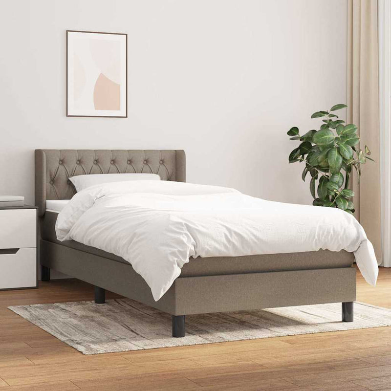 Pat box spring cu saltea, gri taupe, 90x200 cm, textil