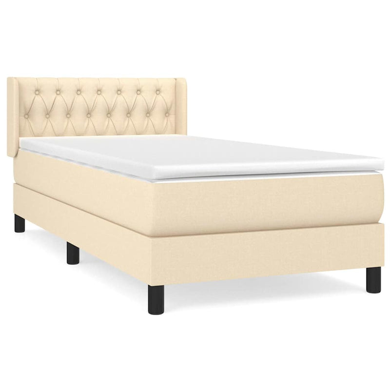 Pat box spring cu saltea, crem, 100x200 cm, textil