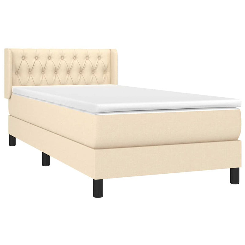 Pat box spring cu saltea, crem, 100x200 cm, textil