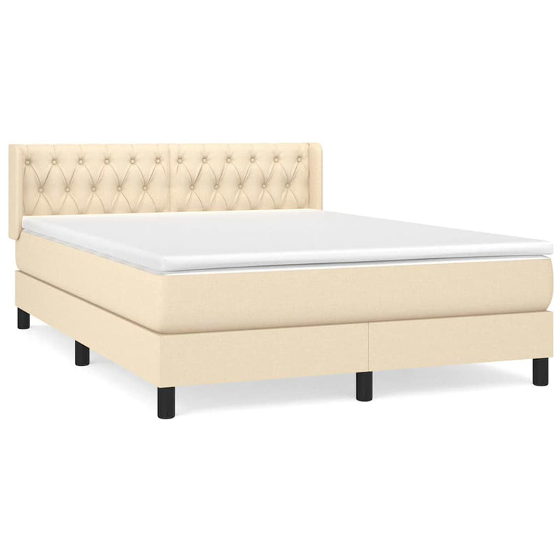 Pat box spring cu saltea, crem, 140x200 cm, textil
