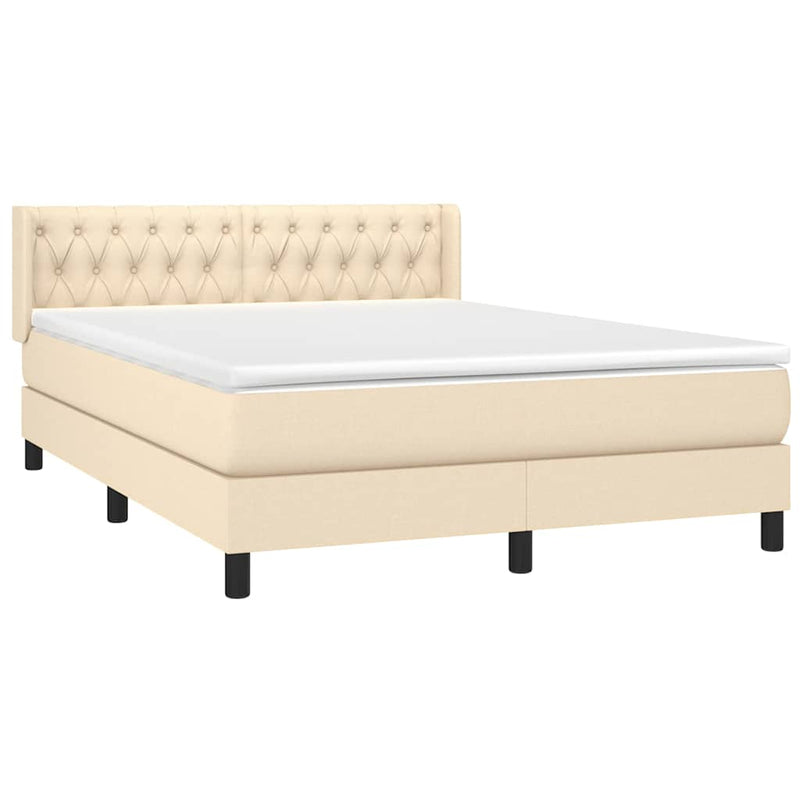 Pat box spring cu saltea, crem, 140x200 cm, textil