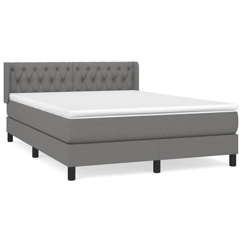 Pat box spring cu saltea, gri închis, 140x200 cm, textil
