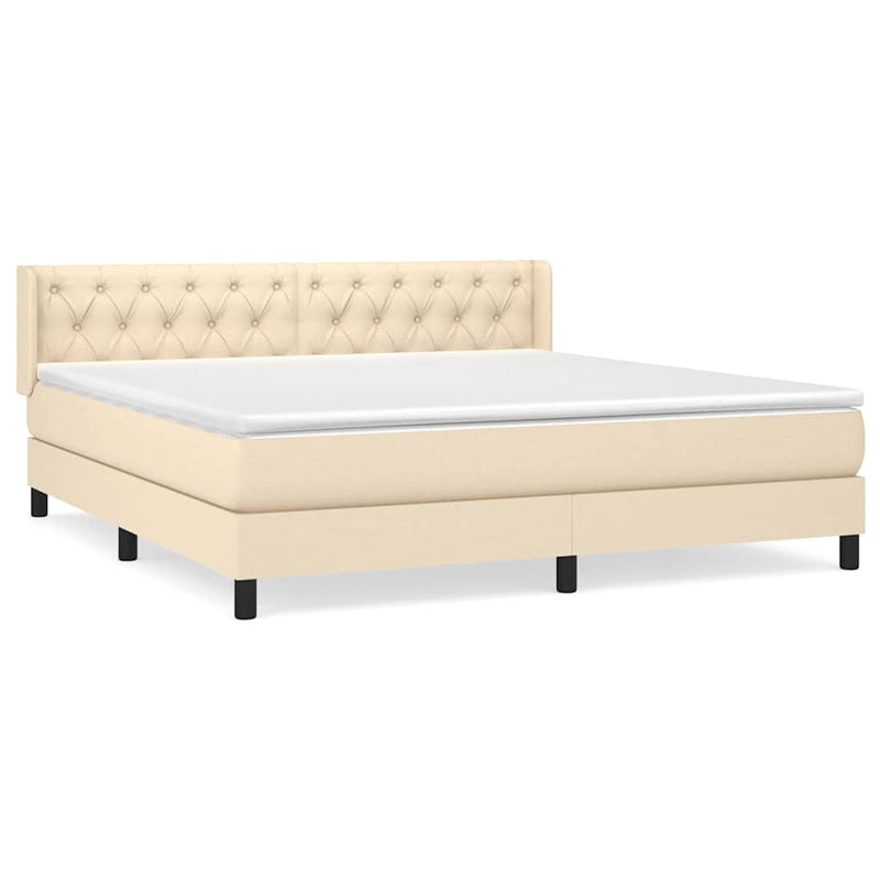 Pat box spring cu saltea, crem, 160x200 cm, material textil