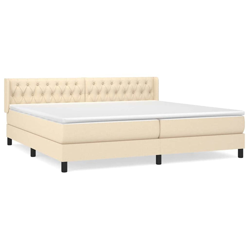 Pat box spring cu saltea, crem, 200x200 cm, textil