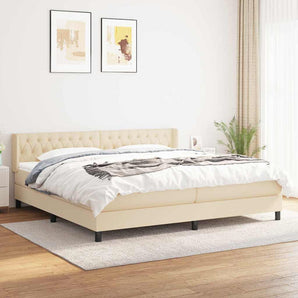 Pat box spring cu saltea, crem, 200x200 cm, textil