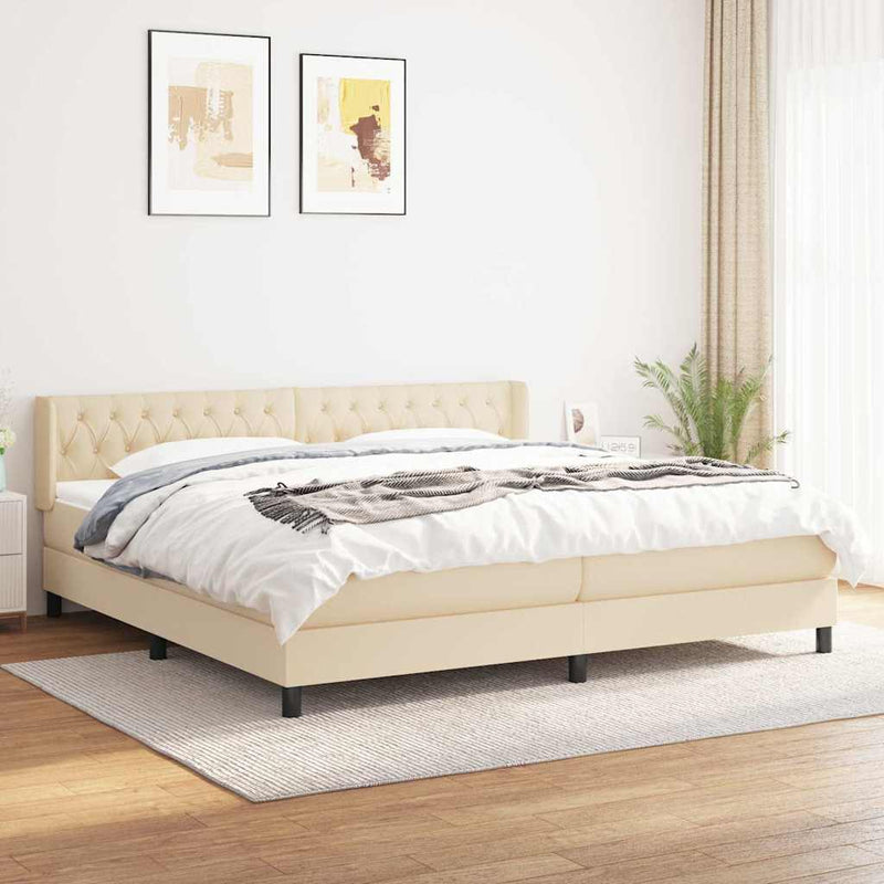 Pat box spring cu saltea, crem, 200x200 cm, textil