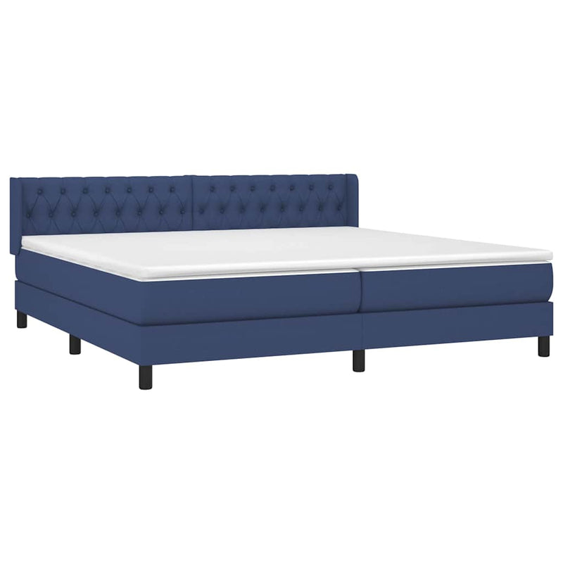 Pat box spring cu saltea, albastru, 200x200 cm, textil