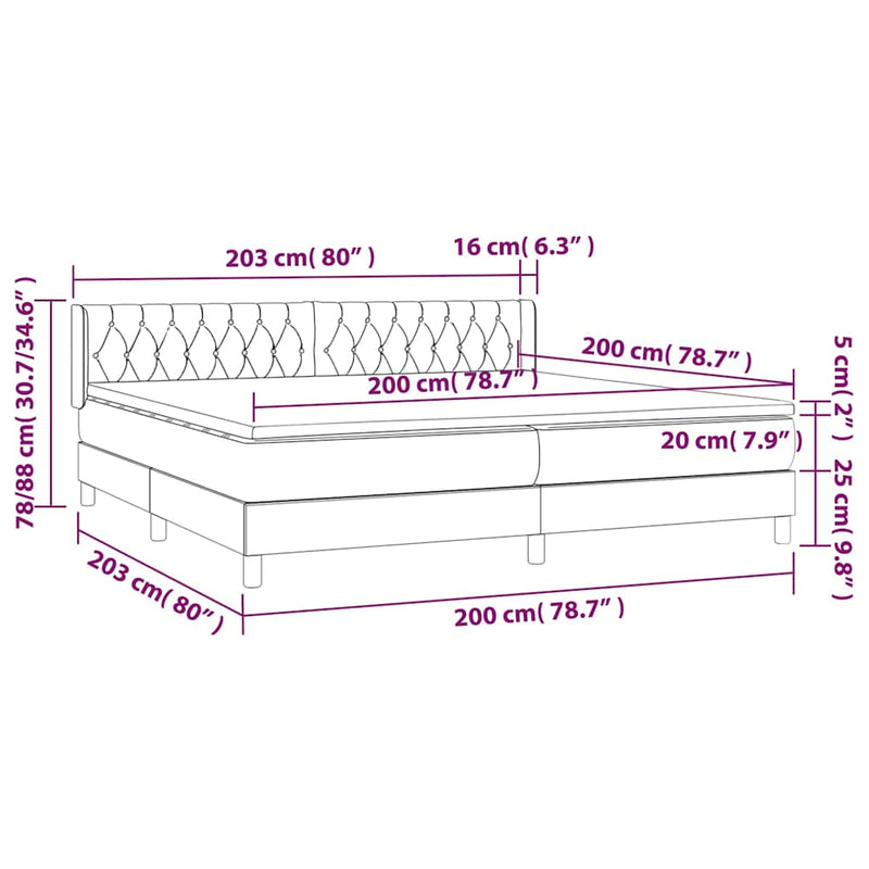 Pat box spring cu saltea, albastru, 200x200 cm, textil