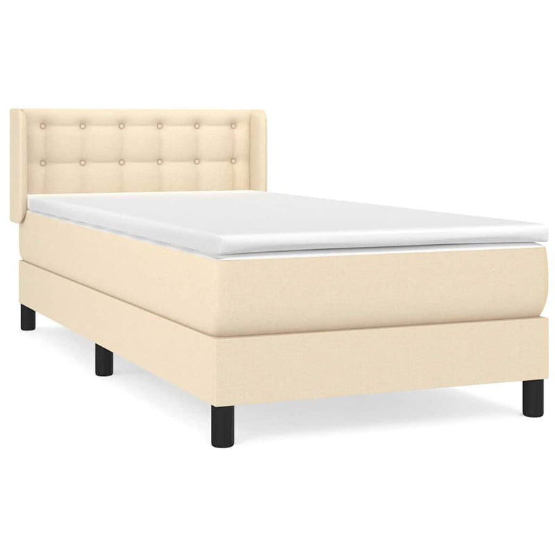 Pat box spring cu saltea, crem, 90x190 cm, textil