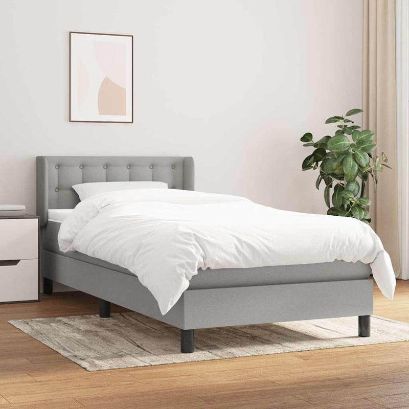 Pat box spring cu saltea, gri deschis, 90x200 cm, textil
