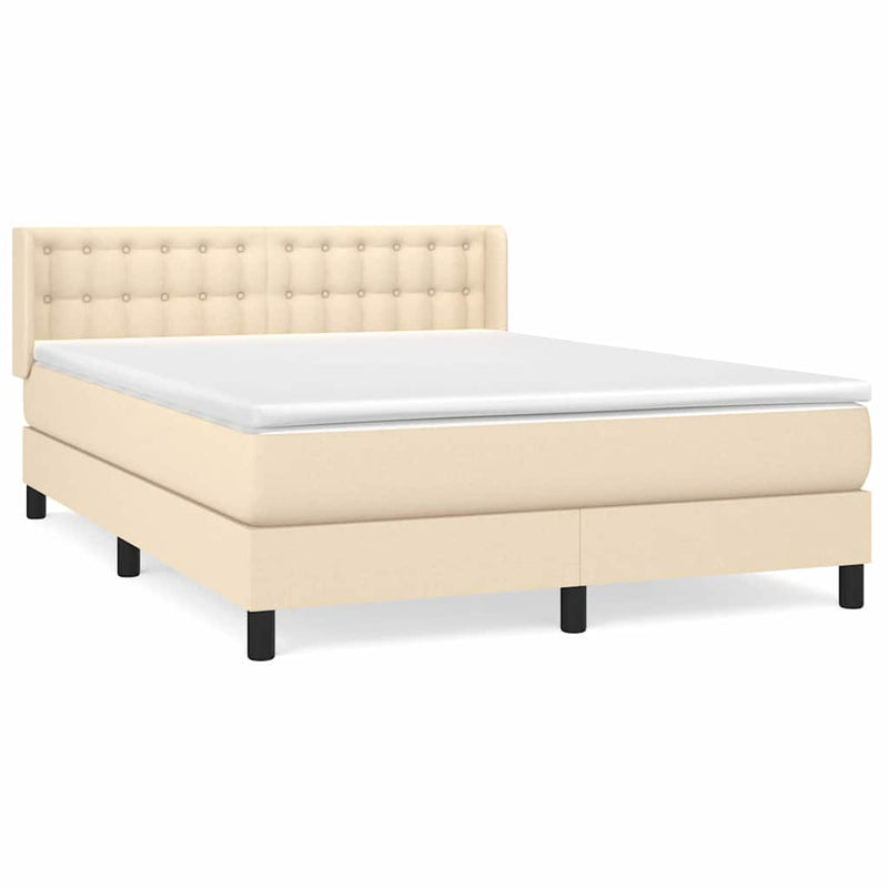 Pat box spring cu saltea, crem, 140x200 cm, textil