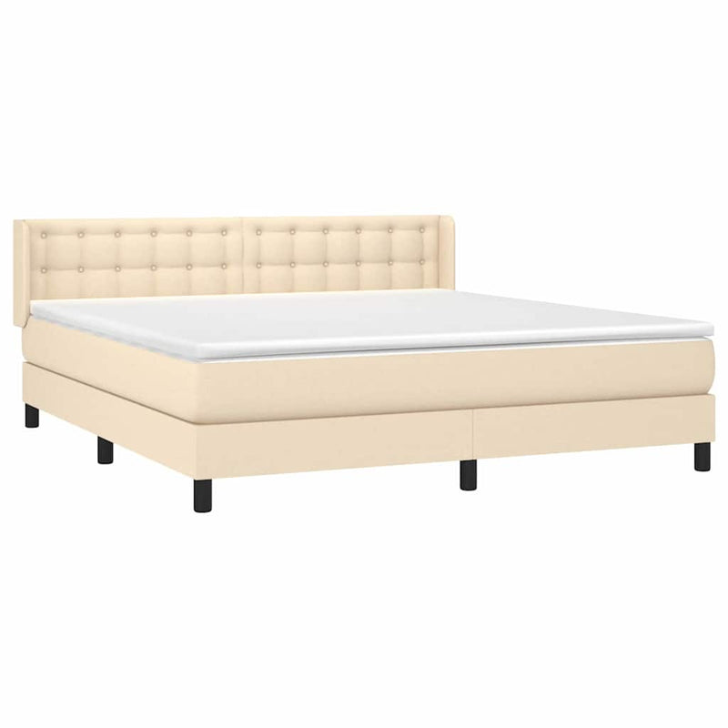 Pat box spring cu saltea, crem, 160x200 cm, material textil