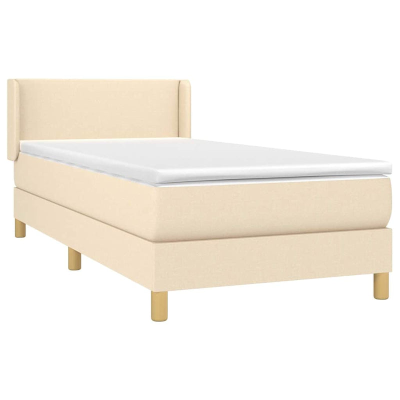 Pat box spring cu saltea, crem, 80x200 cm, textil